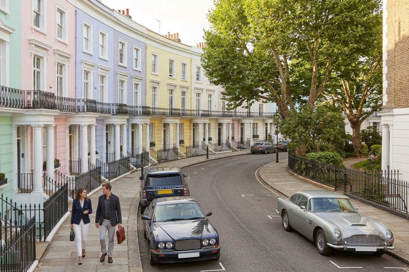 Pastel townhouses near Ladbroke Grove representing Notting Hill property financing for portfolio owners