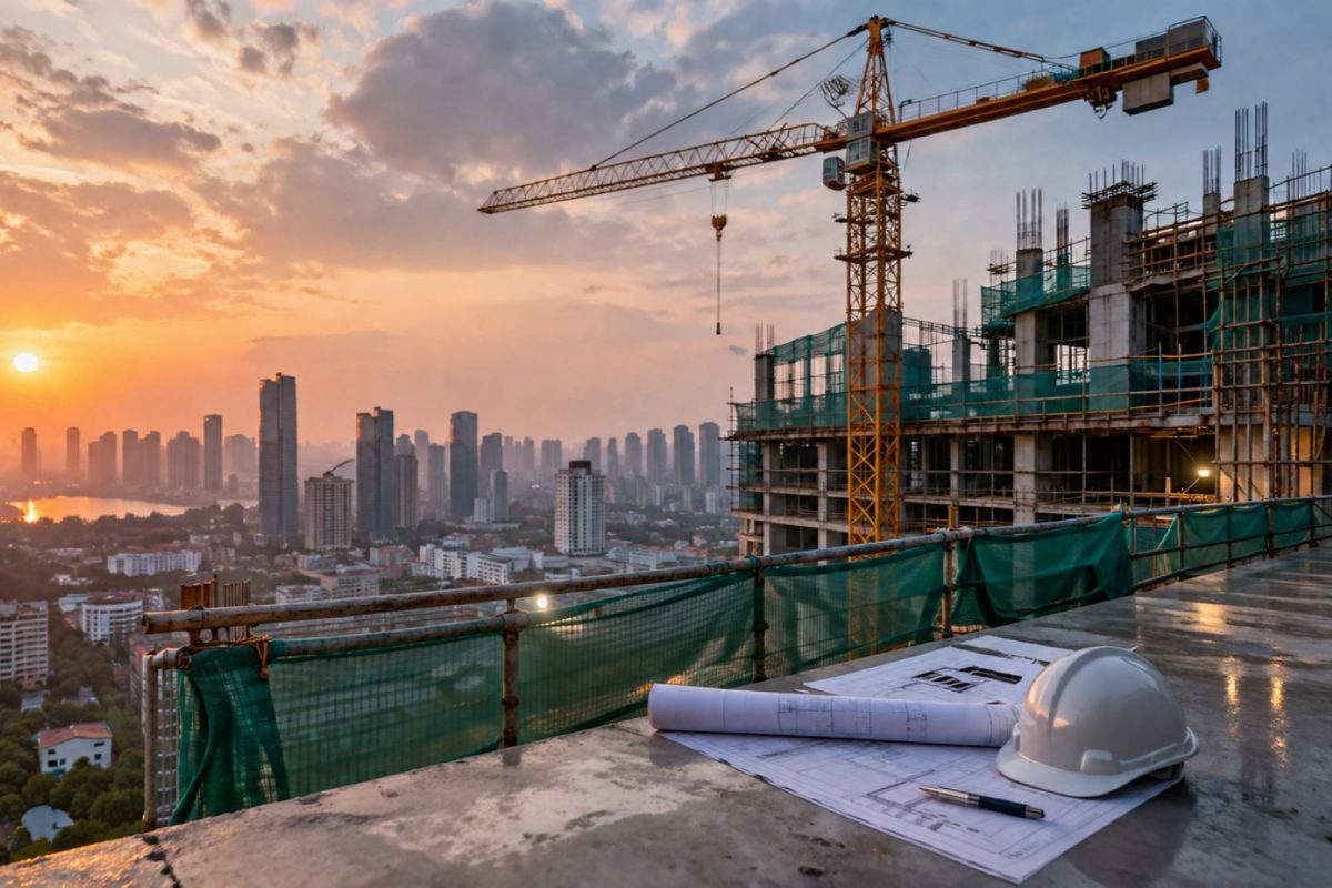 Under-construction Bangkok condominium development representing off-plan Thai property before completion