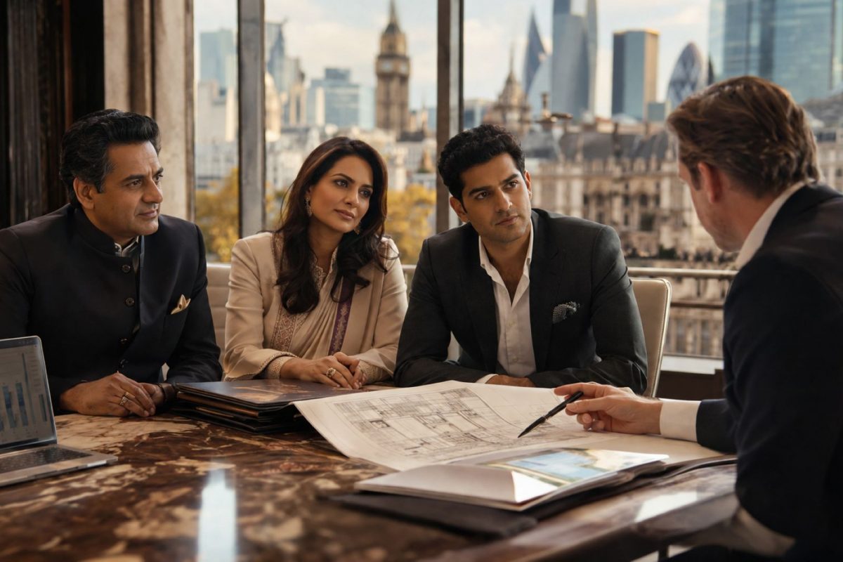 Indian family reviewing UK property investment plans, representing Indian and NRI buyer financing