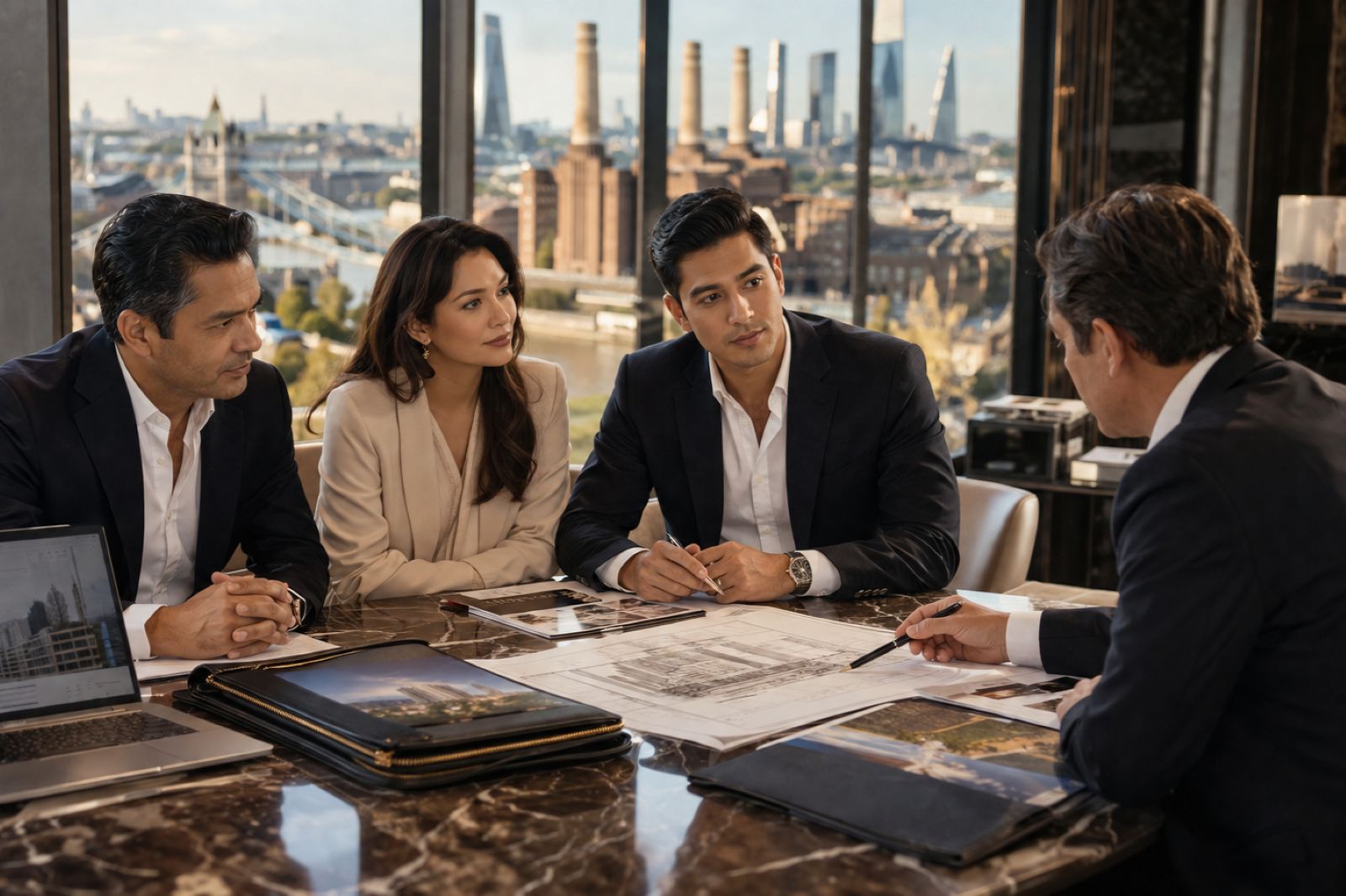 Malaysian family reviewing London property investment plans, representing Malaysian buyer financing for UK property