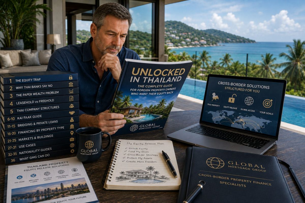 Foreign property owner reviewing the complete Unlocked in Thailand equity release guide from Global Mortgage Group
