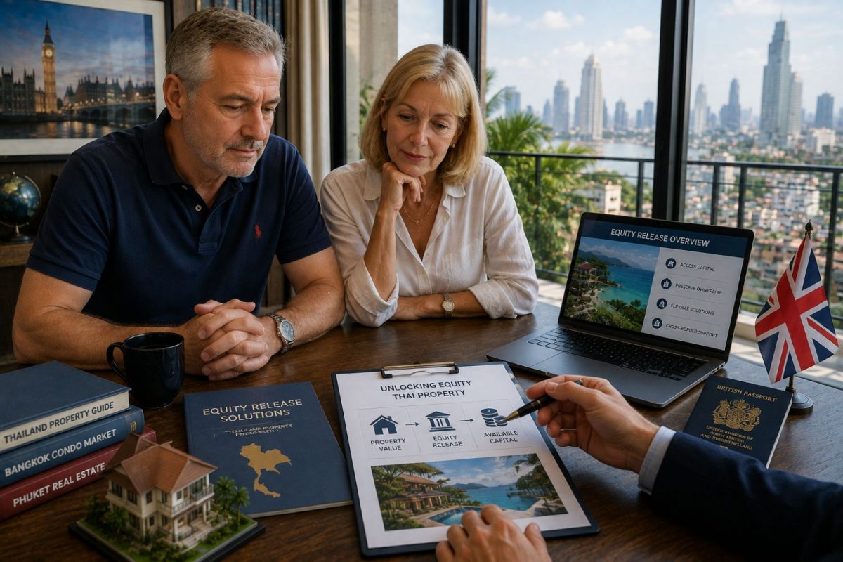 British expat couple reviewing equity release options for their Thai property investment