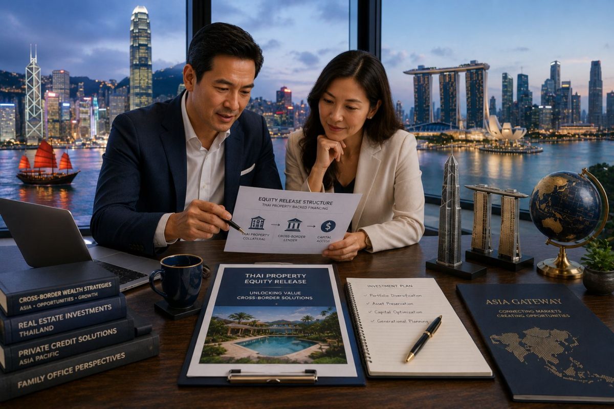 Hong Kong and Singapore skyline representing sophisticated cross-border investors in Thai property equity release